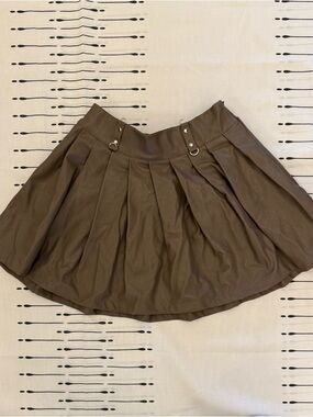 Forever 21 Brown Faux-Leather Pleated Skater Mini Skirt